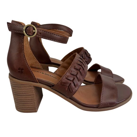LUCKY BRAND SERENAY LEATHER BLOCK HEELED SANDALS IN BROWN NWOB WOMEN'S SIZE 8 - Picture 8 of 14